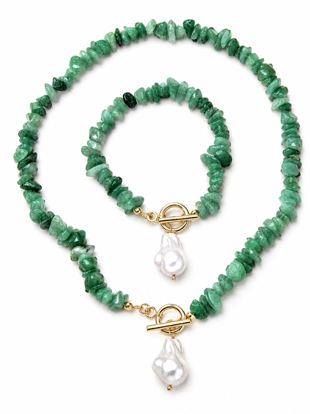 Elegant green pearl necklace and bracelet set - Picture 3 of 5